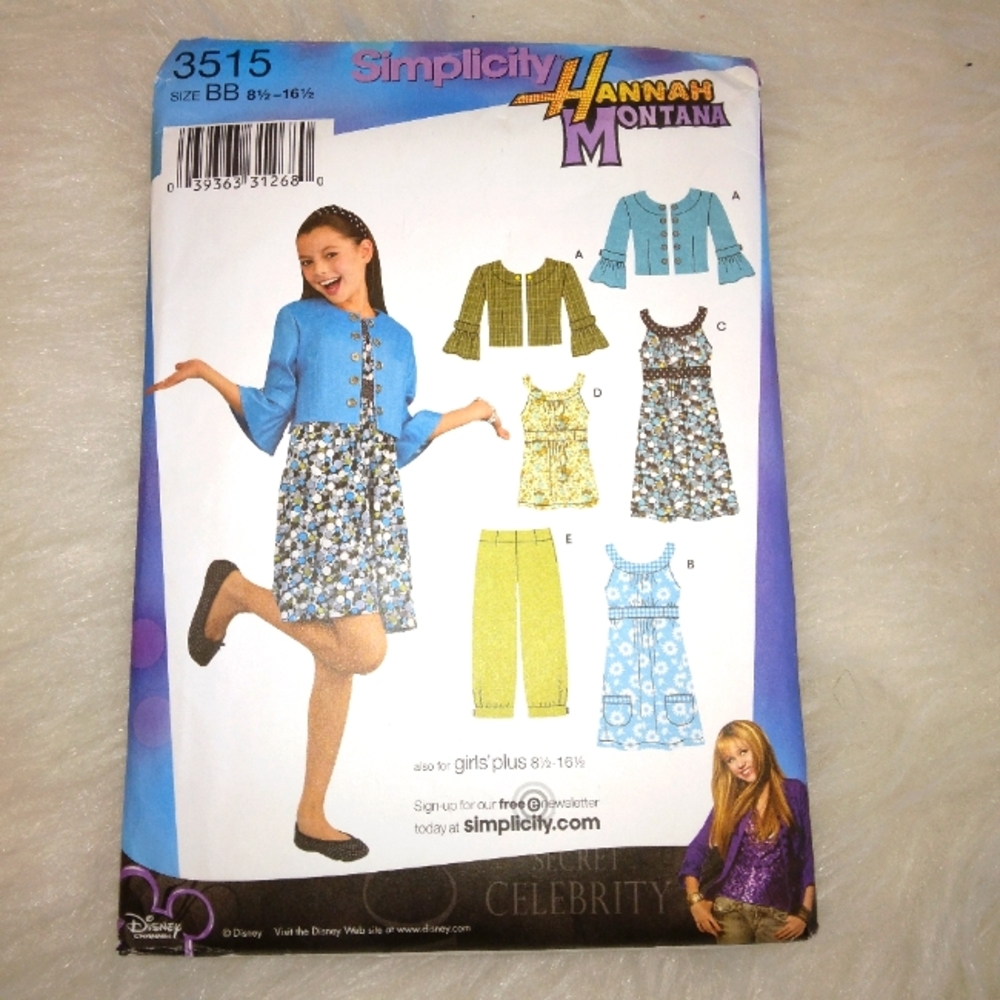 SIMPLICITY 3515 SZ 8.5-16.5 Hanna Montana Girl's plus crop pants dress  …